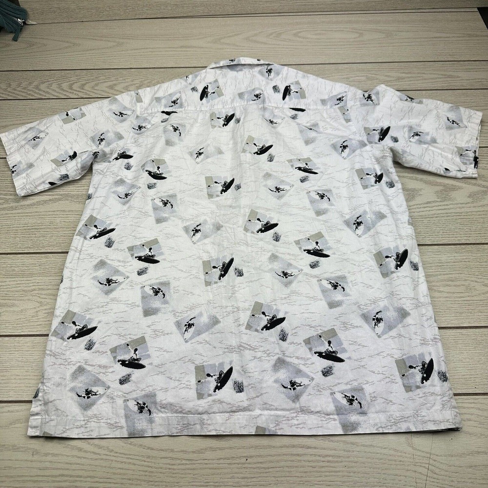 Southpole Surfer Print Cotton‎ Short Sleeve Button Down Shirt White/Blue/Tan M - Picture 3 of 6